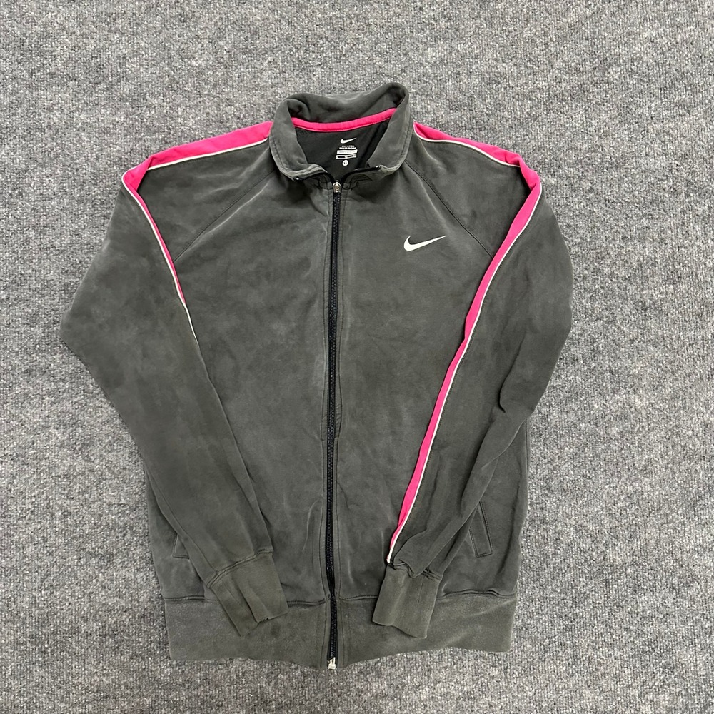 Nike Track Jacket Womens Size XL Grey Pink Stripe Full Zip Velour Soft Athletic - Picture 2 of 7
